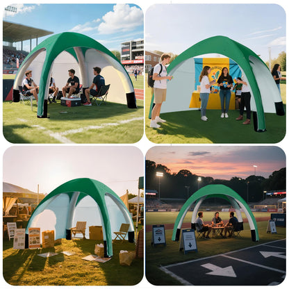 GR8FUN Inflatable Canopy Tent 10x10Ft Green, 2 Removable Sun Curtains & Air Pump Included, Portable Airtight Sun Shelter Canopy for Outdoor Events, Trade Shows and Promotions