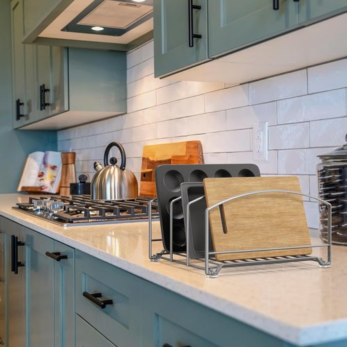 Deco Brothers Cookware Organizer Rack - 3-Slot Kitchen Cabinet Holder in Silver