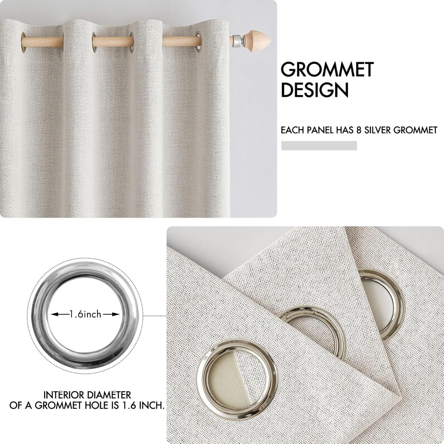 MIULEE 100% Blackout Linen Textured Curtains - Solid Thermal Insulated Cream White | Luxury Room Darkening Drapes 52 x 84 Inch (2 Panels)