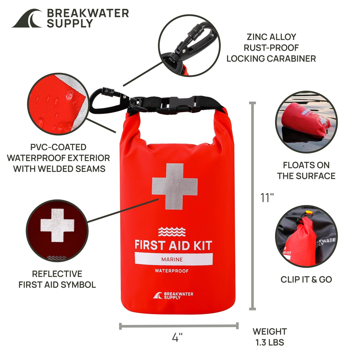 Breakwater Supply Waterproof Preparedness Pack, IP68 Submersible Airtight Backpack and Waterproof Marine First Aid Kit for Boating, Fishing, Kayaking (Fogland 25L Safari Tan Cordura)