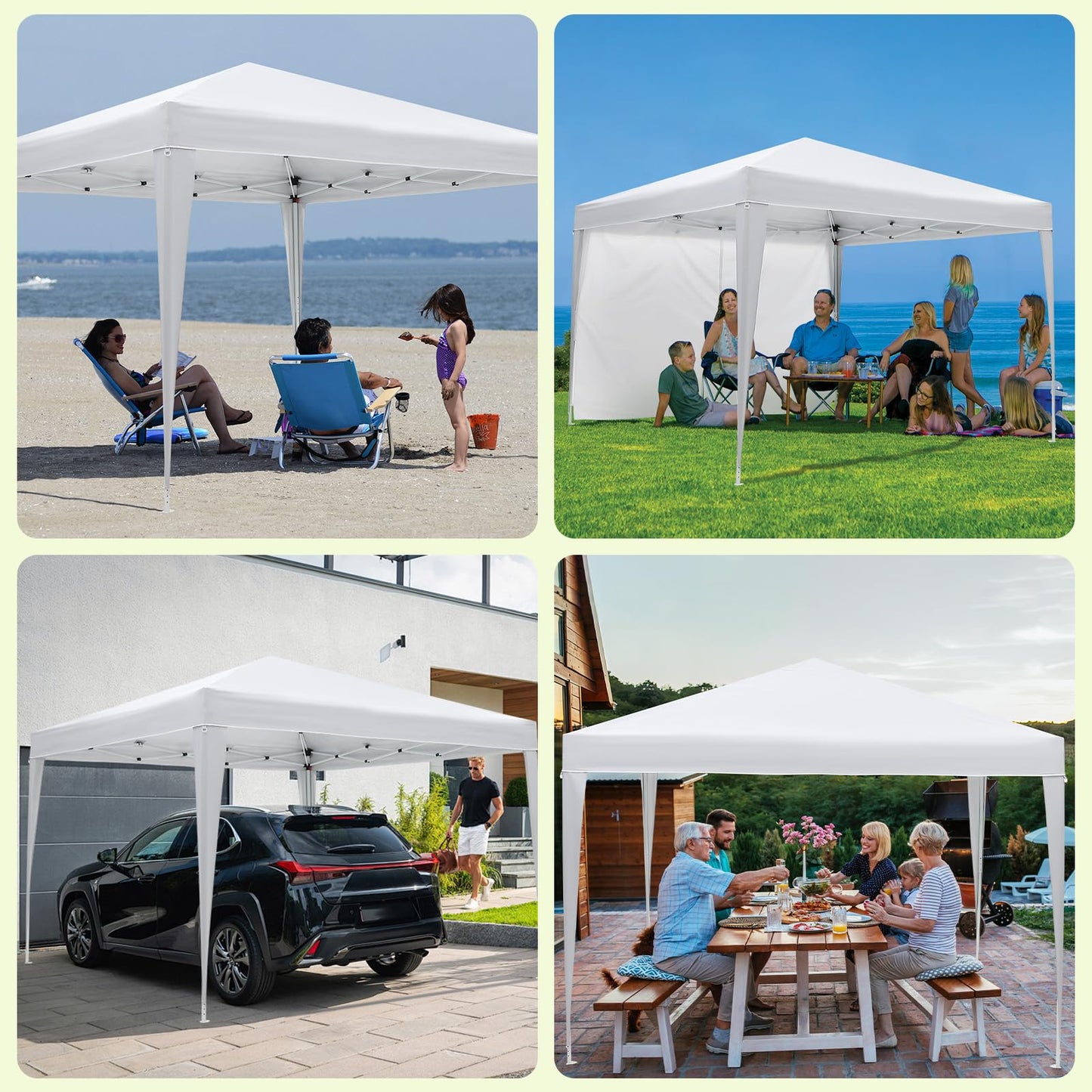 10x10 Pop Up Canopy Tent with Sidewalls, Outdoor Instant Canopy Tent with Carry Bag for Commercial Events, Camping, Beach, Backyard, White