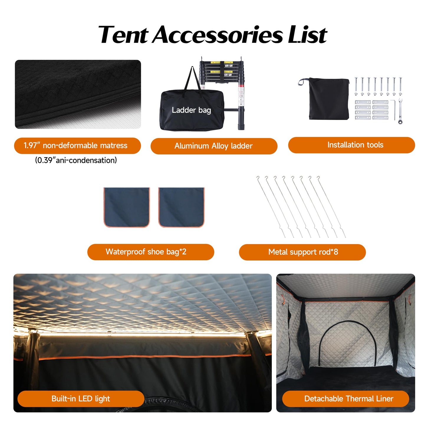 Joyinrute Alumnimun Rooftop Tent Hard Shell with Winter Insulation, Pop Up 2 Person Roof Top Hardshell for Camping Truck Van Suitable for Jeep SUV Car