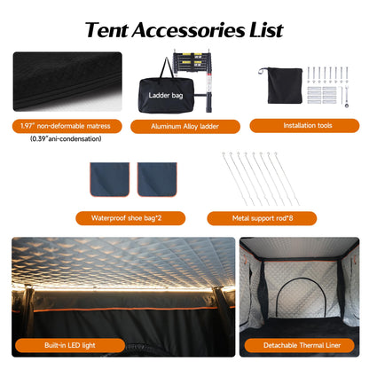 Joyinrute Alumnimun Rooftop Tent Hard Shell with Winter Insulation, Pop Up 2 Person Roof Top Hardshell for Camping Truck Van Suitable for Jeep SUV Car