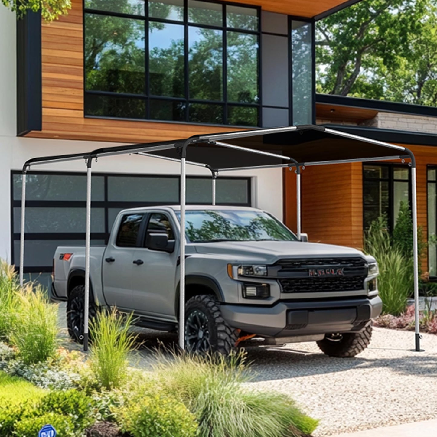 Neorexon 1 3/8'' Canopy Fittings for 6 Leg Carport Frame Parts, Black Canopy Pipe Fittings with Eye Bolts, Carport Frame Kit Low Peak Connectors with 156 Degree Angle(15Pcs)