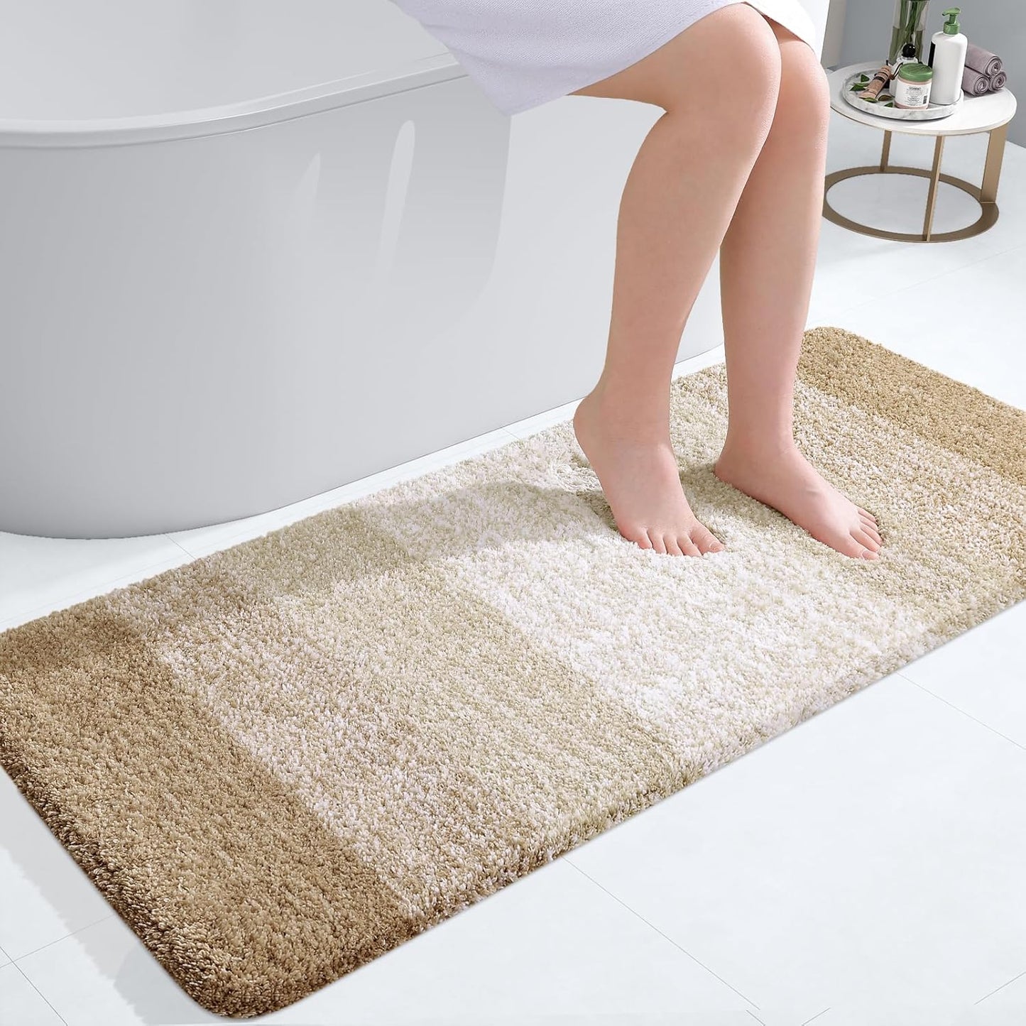 OLANLY Bathroom Runner Rug - Extra Soft Microfiber Mat with Rubber Backing | Quick Dry, Washable, Tan 47x20