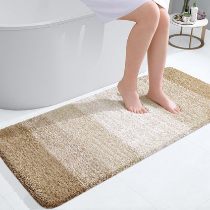 OLANLY Bathroom Runner Rug - Extra Soft Microfiber Mat with Rubber Backing | Quick Dry, Washable, Tan 47x20