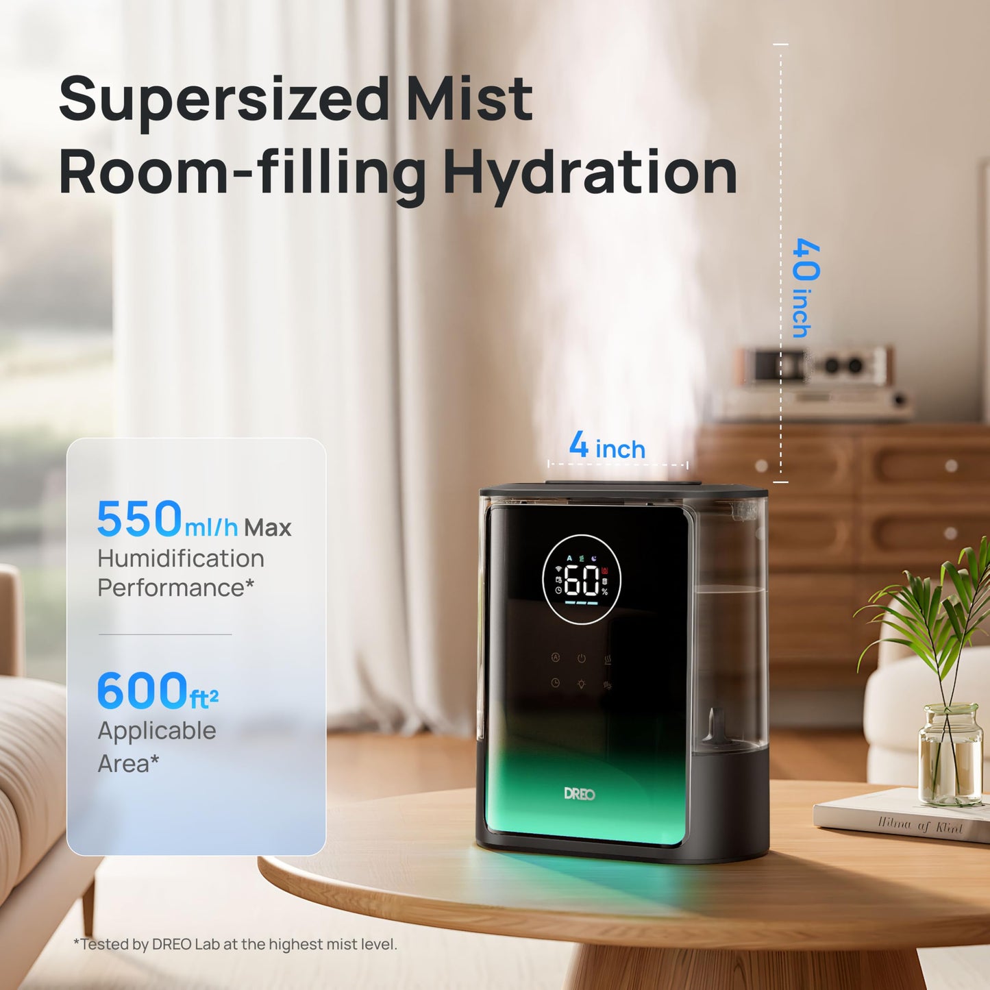 Dreo 8L Smart Humidifier Large Room 600ft², HM717S, 80H Runtime Supersized Warm and Cool Mist Humidifiers for Bedroom Baby, 28dB Quiet Air Humidifier for Plants Indoor, Home, Whole House, Silver