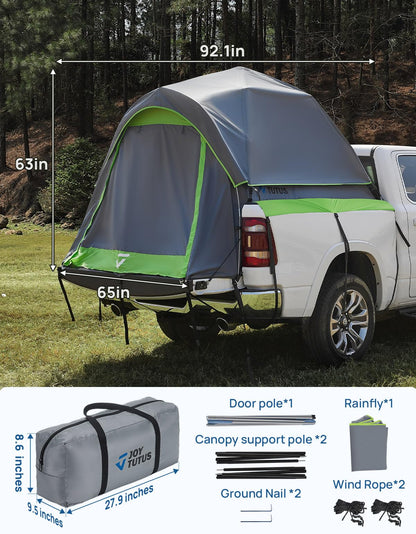 JOYTUTUS Semi-Automatic Truck Bed Tent with Awning, Easy Set-up with Pre-Assembled Design, 2 Person Portable Truck Camping Tent with Rainfly for 5.5FT-5.8FT Pickup Truck Bed, Waterproof PU2000mm