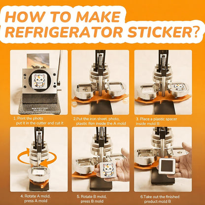 2X2in Square Fridge Magnet Maker Machine Kit, 50x50 mm DIY Photo Badge Refrigerator Sticker Press Machine with Paper Cutter, 200pcs Consumables, 100 Paper Photo