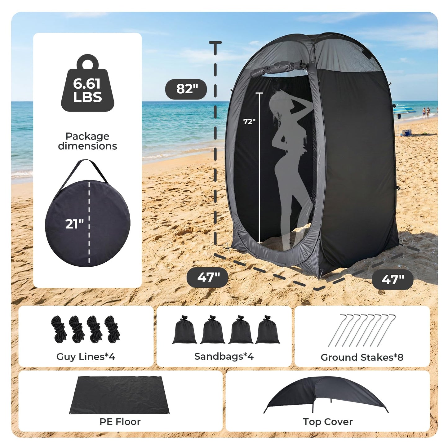 Alvantor® Shower Tent Pop Up Changing Room Outdoor Shower Enclosure Pop Up Privacy Tent Toilet Shelter Camping Dressing Room Portable Teflon Coating Fabric 4’x4’x7' Patent Pending