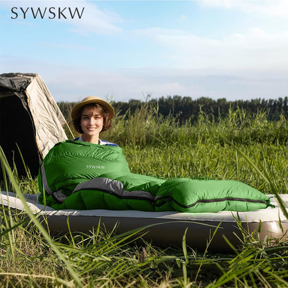 SYWSKW Ultralight Down Sleeping Bag with Pillow,15°F 32°F 46°F Sleeping Bag for Women,Men,Youth Backpacking,Hiking and Camping Outdoor with 680FP Duck Down (Green, 1200g Down Filling)