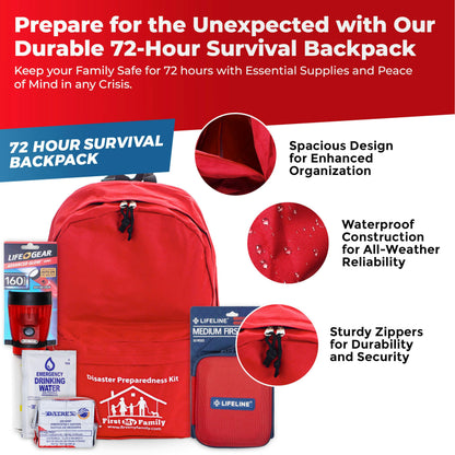 First My Family All-in-One Premium 2-Person Emergency Survival Kit | Hurricane & Earthquake Preparedness Supplies | Disaster Backpack with 72-Hour Survival Gear, First Aid, and More