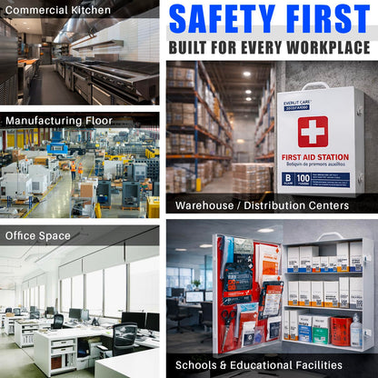 EVERLIT CARE 3-Shelf OSHA-Compliant First Aid Kit, ANSI Class B+ 100 Person Emergency First Aid Cabinet for Business, Job Site, Industrial Manufacturing Facility, Restaurant, and Kitchen