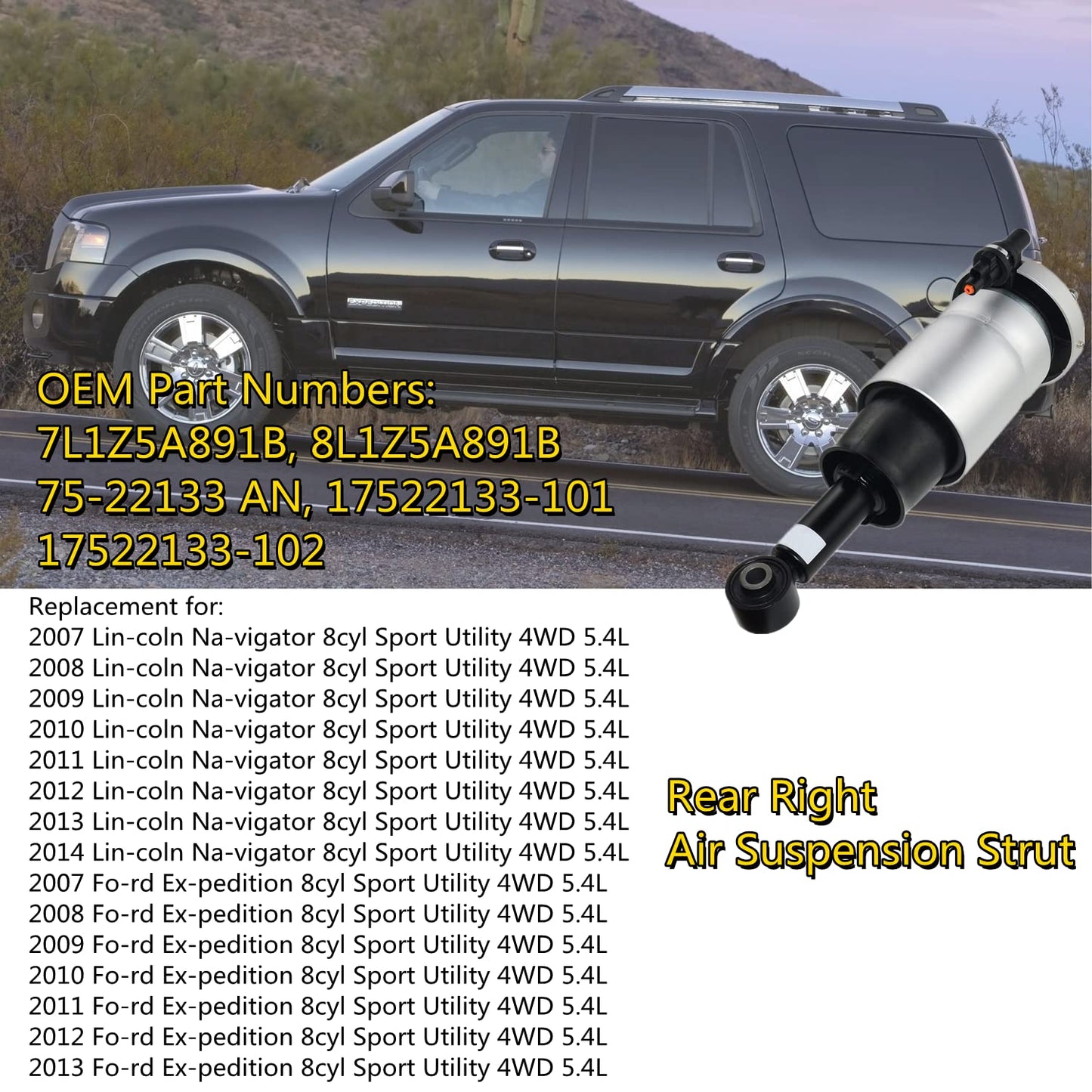 AKWH Rear Right Air Suspension Strut 7L1Z5A891B Replacement for Lincoln Navigator Ford Expedition 2007-2014