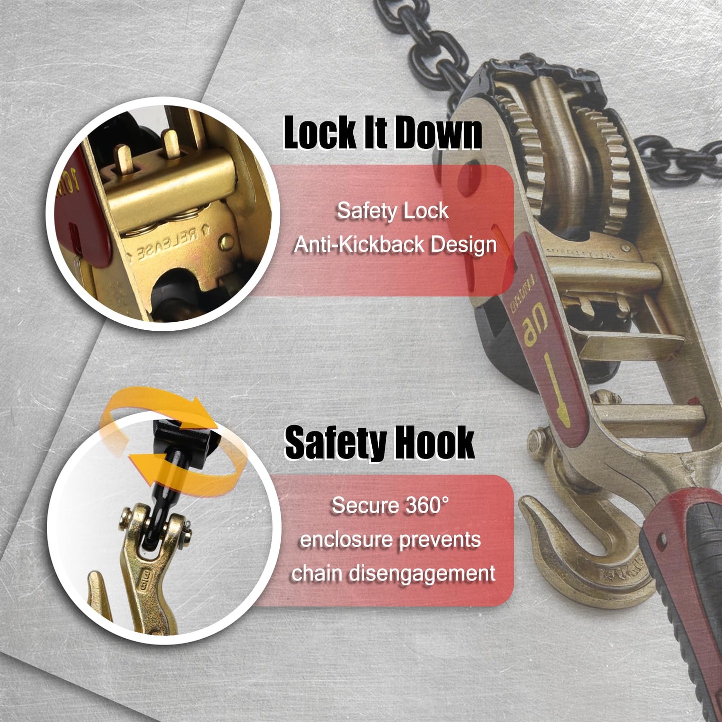 MOTHARIX Ratchet Chain Binders with Grab Hooks, 5400LBS WLL Heavy Duty Tie Down for 5/16" - 3/8" Chains, Secure Load Binder for Flatbed Trailers, Trucks & Heavy Equipment Hauling
