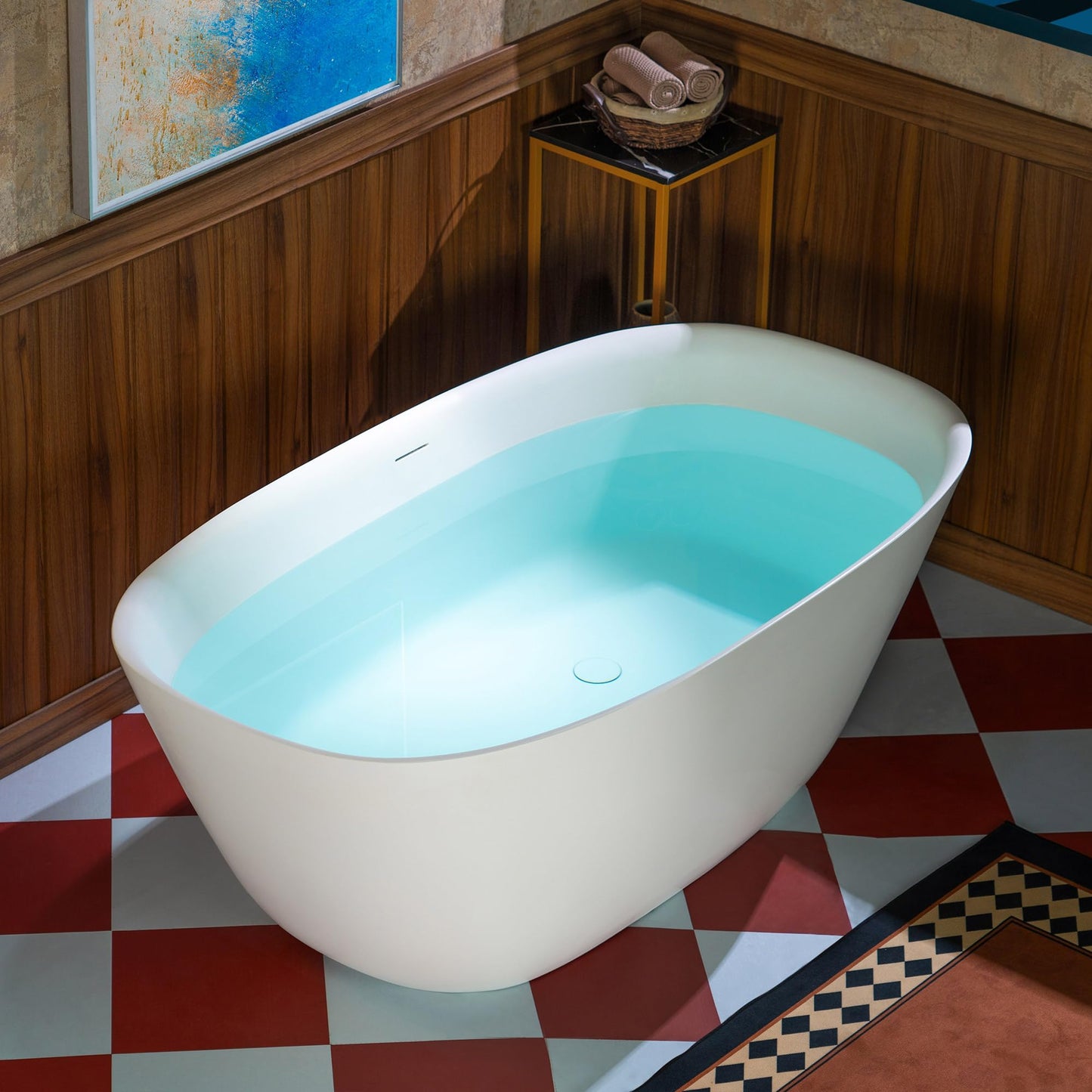 WOODBRIDGE 59" L x 32-5/8" W Luxury Contemporary Solid Surface Stone Resin Freestanding Bathtub in Matte White