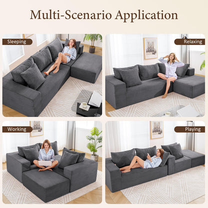 INGEROOM 108" Cloud Sectional Couch with L-Shape Chaise, Modular Sofa Memory Foam, Boneless Sofa with Movable Ottoman, Upholstered Couches for Living Room Bedroom, No Assembly Required, Dark Gray