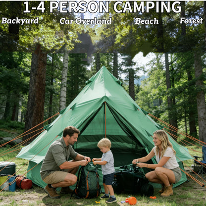 DANCHEL OUTDOOR B1 Portable Yurt with Footprint, Waterproof 4-6 Persom Family Camping Bell Tent 300D Oxford Nylon UPF50+ Sun Protection, Green 13ft/4m