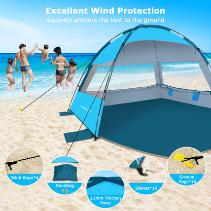 COMMOUDS Beach Tent Sun Shelter for 3/4/6/8 Person, UPF 50+ UV Protection Beach Shade Canopy Tent, Lightweight, Easy Set Up and Carry