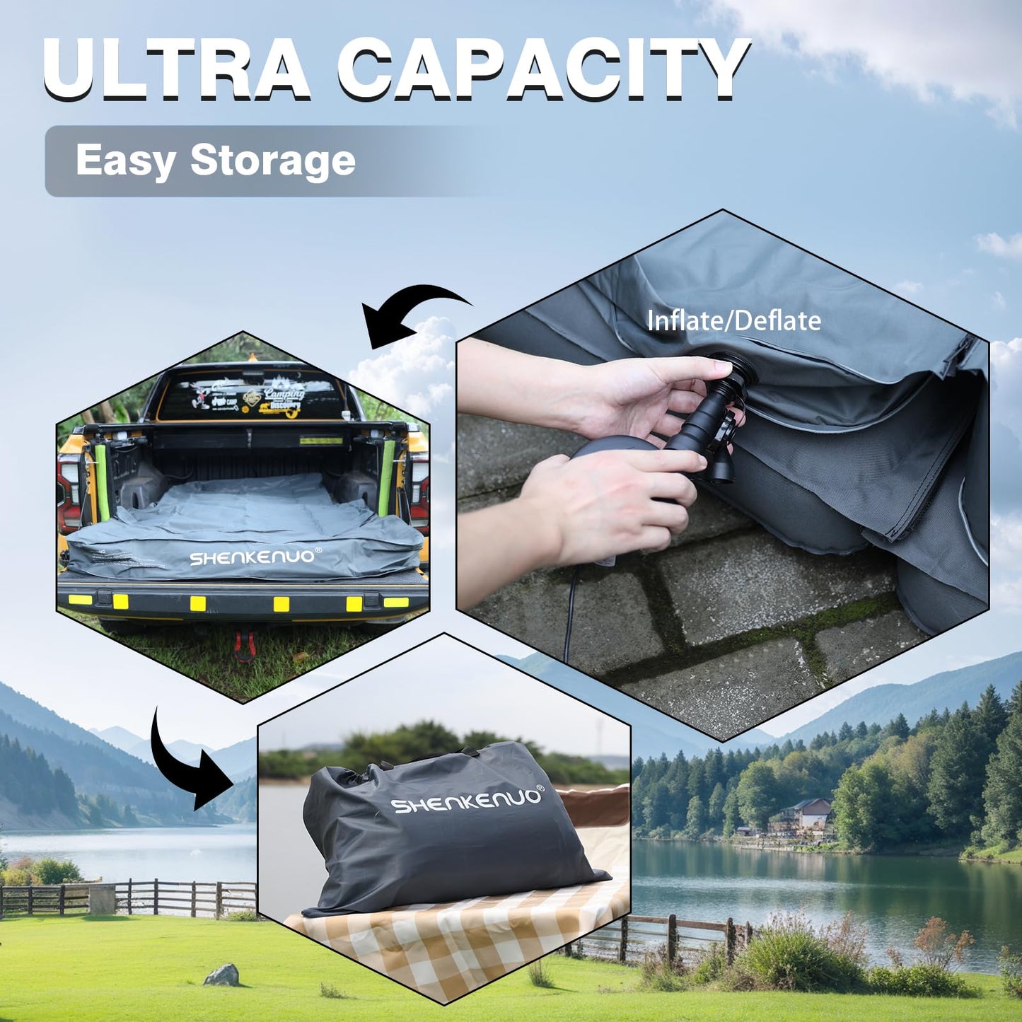 Inflatable Truck Bed Air Mattress for Tacoma (2001-2024) & Jeep Gladiator JT (2019-2024) | 5ft-5.5ft Camping Mattress with 600lbs Capacity, 300D Oxford Fabric, Anti-Slip Design for Truck Bed Camping