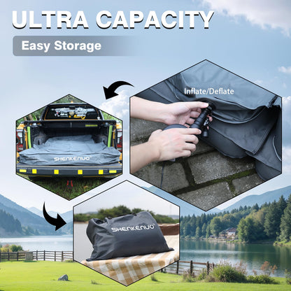 Inflatable Truck Bed Air Mattress for Tacoma (2001-2024) & Jeep Gladiator JT (2019-2024) | 5ft-5.5ft Camping Mattress with 600lbs Capacity, 300D Oxford Fabric, Anti-Slip Design for Truck Bed Camping