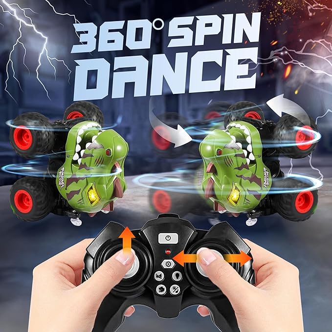 BEZGAR Monster Truck Toys - Remote Control Monster Truck with Spray Light Music Dinosaur Toys for Kids 1:20 Scale RC Truck with 360° Spins and Drifting Remote Control Car for Boys 4-7 Camo Green