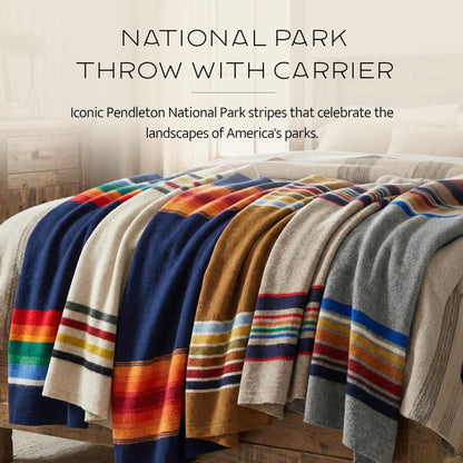 Pendleton National Park Throw with Leather Carrier 54" x 72" - Premium Wool Throw, Iconic Stripes, Durable Blanket for Home & Outdoor Adventures - Yosemite