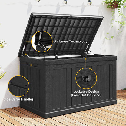 Skepphlay 230 Gallon Deck Box Large Outdoor Storage Box, Black Waterproof Deck Storage Bench, 440 lbs Load Capacity Outdoor Storage Bin for Garden, Patio, Pool, Boat