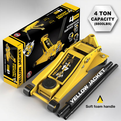 YELLOW JACKET Low Profile Floor Jack with Dual Pumps Quickly Lift Hydraulic Car Jack with Pad, 4 Ton (8,800 lb) Capacity