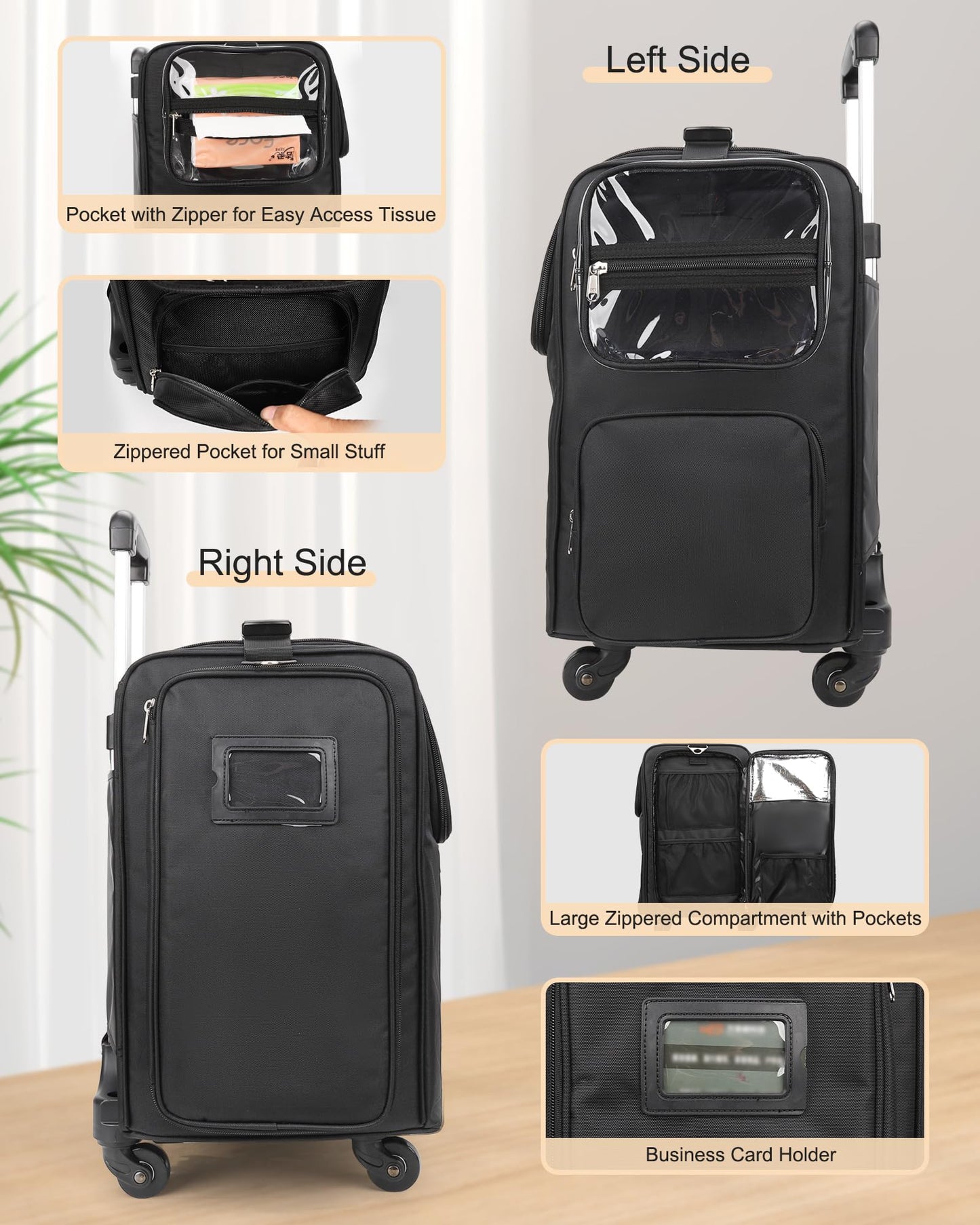 Relavel Rolling Makeup Train Case, Professional Hairstylist Traveling Bag with 4 Wheels & 2 Pouches, Adjustable Dividers, Heat Insulation Full Layer, Portable Cosmetics Storage Organizer Suitcase