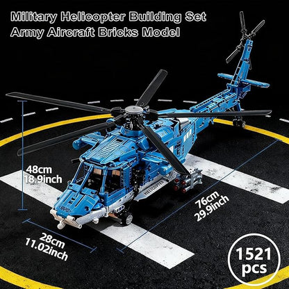 Military Helicopter Building Blocks Set 1521PCS Army Airplane Bricks Model–Air Force Utility Helicopter Toy with Rotating Blades Detailed Cockpit Tactical Gear–Collectible Gift for Boys Teen Adults