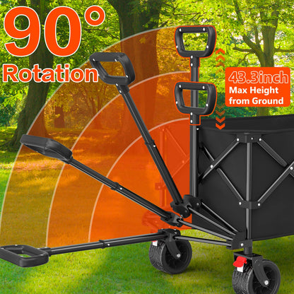 52.4" L Extra Large Collapsible Wagons Carts Foldable, 450lbs Heavy Duty Folding Beach Wagon with All-Terrain Big Wheels, Utility Wagon Cart for Groceries, Outdoor Camping, Shopping, Beach, Garden