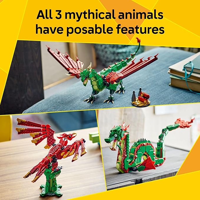 LEGO Creator 3 in 1 Medieval Dragon Toy - Building Toy with 3 Build Options Dragon Sea Serpent or Phoenix - Fantasy Set for Kids Boys and Girls Ages 9+ - Gift Idea for Birthdays - 31161