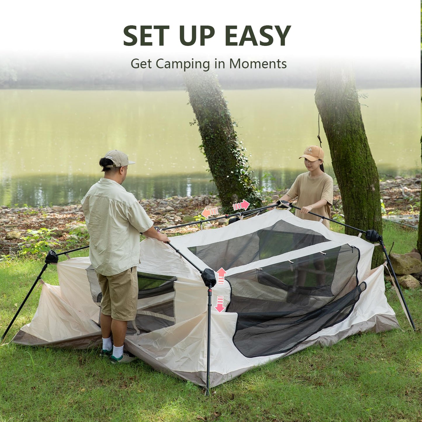 BISINNA 4 Person Camping Tent Family Cabin Tents with Full Rainfly Waterproof Large Double Layer Glamping Tent for Car Camping Outdoor Picinic