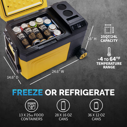 Newair 25 Qt. Portable Electric Cooler, 12v Car Mini Fridge, Hard Lunch Box for Jobsite, Workshop, Camping | Battery Powered Outdoor Cooler by 18/20V Dewalt, Bosch, Makita, Milwaukee Tool Batteries