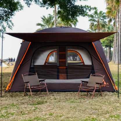 KTT Extra Large Tent 12 Person,Family Cabin Tents,Full Rainfly,2 Bay-Windows,2 Rooms and 3 Doors 3 Windows with Mesh,Waterproof,Straight Wall,Double Layer,Big Tent for Outdoor,Picnic,Camping(Brown)