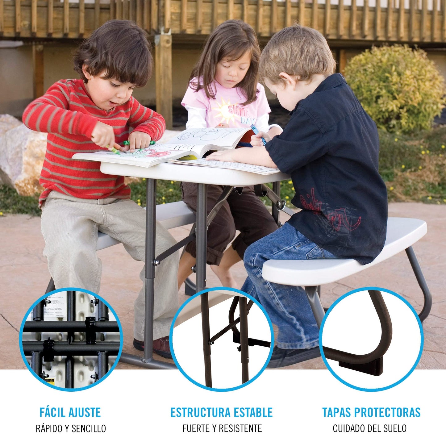 Lifetime 280094 Kid's Picnic Table, Size 1, Almond & 80425 Kids Folding Table, Almond, 24”