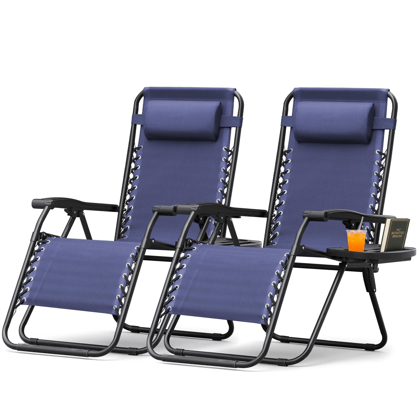 Homall Zero Gravity Chair Patio Folding Lawn Outdoor Lounge Gravity Camp Reclining Lounge Chair with Cup Holder Pillows for Poolside Backyard and Beach Set of 2 (Blue)