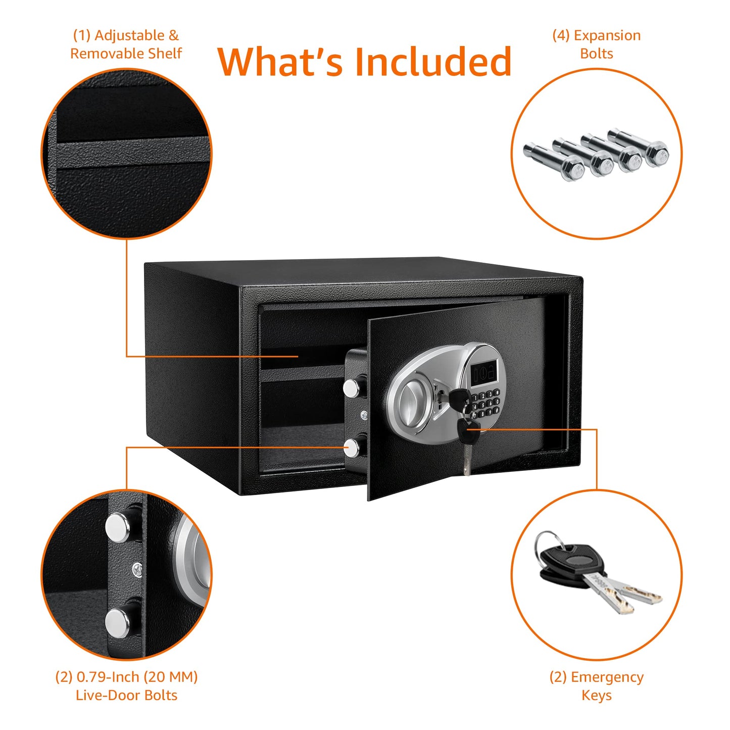 Amazon Basics Steel Security Safe Box with Digital Keypad, for Valuables, Cash, Jewelry, Documents, Removable Shelf, Black, 1 Cubic Foot, 16.9"x14.6"x9.1" (WxDxH)