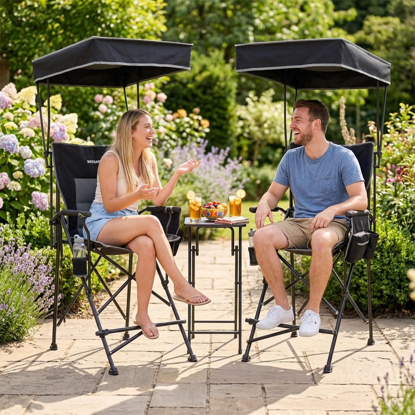 WKFAMOUT 27" Tall Folding Director Chair Oversized with Canopy Shade for Adults Heavy Duty Camping Chair Portable with Footrest & Carry Bag Supports 300 lbs