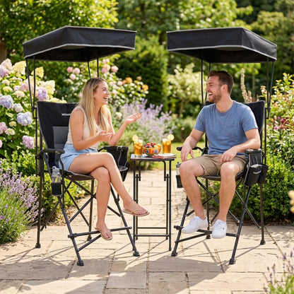 WKFAMOUT 27" Tall Folding Director Chair Oversized with Canopy Shade for Adults Heavy Duty Camping Chair Portable with Footrest & Carry Bag Supports 300 lbs