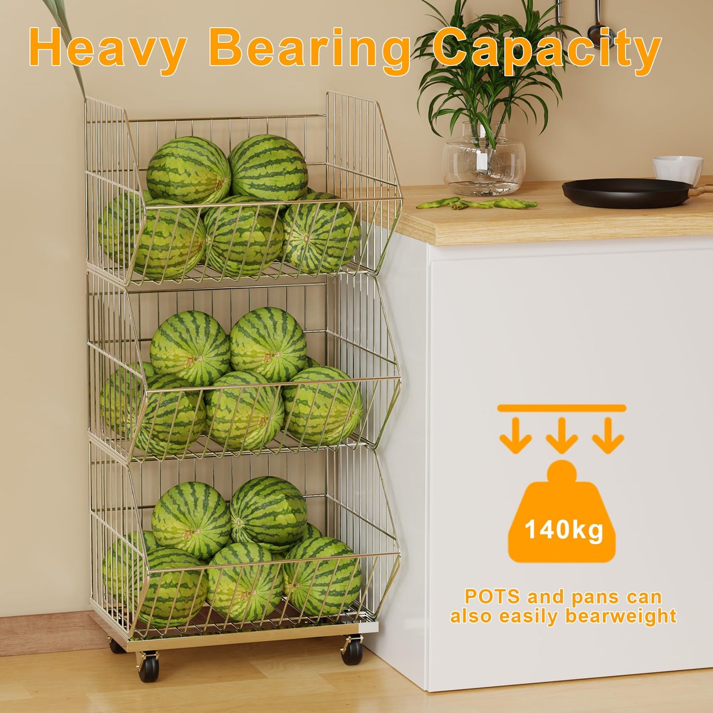 OFEYA HOME Standing Metal Shelving Unit, Removable Wire Storage Basket with Wheels, Folding Shoe Racks, Clothing Sweaters Shoes Handbags Organizer for Kitchen Garage Pantry Porch (4-Tier with Base)