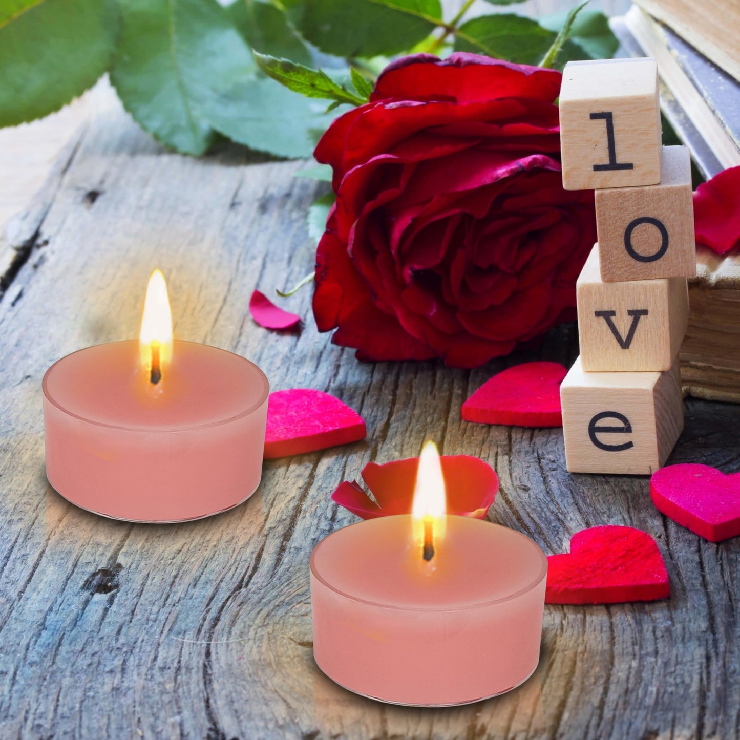 Dusty Pink Tea Lights Set of 24, Rose Scented Tealight Candles, Handmade Tea Candles, Long Burning Tealights for Romantic Wedding Home Decor Gift