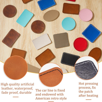 Dunzy 60 Pcs Blank Leatherette Hat Patches Laserable Leatherette Patch Iron on Heat Press with Adhesive Leather Patches for Hats Clothes Repair(Colorful,3 x 2 Inches)