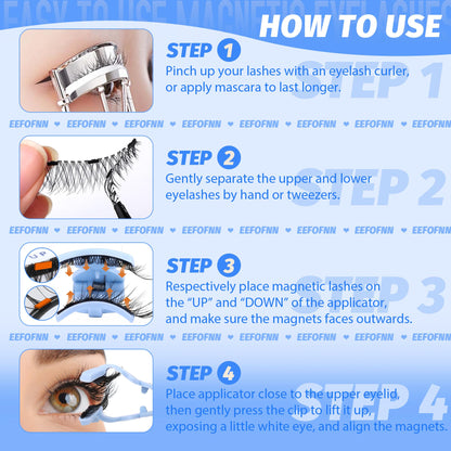 Magnetic Eyelashes with Applicator Magnetic Lashes Fluffy Magnetic Eyelashes without Eyeliner Natural Look Cat Eye Eyelashes Magnetic Lashes with Clamp Reusable No Glue False Eyelashes by Eefofnn