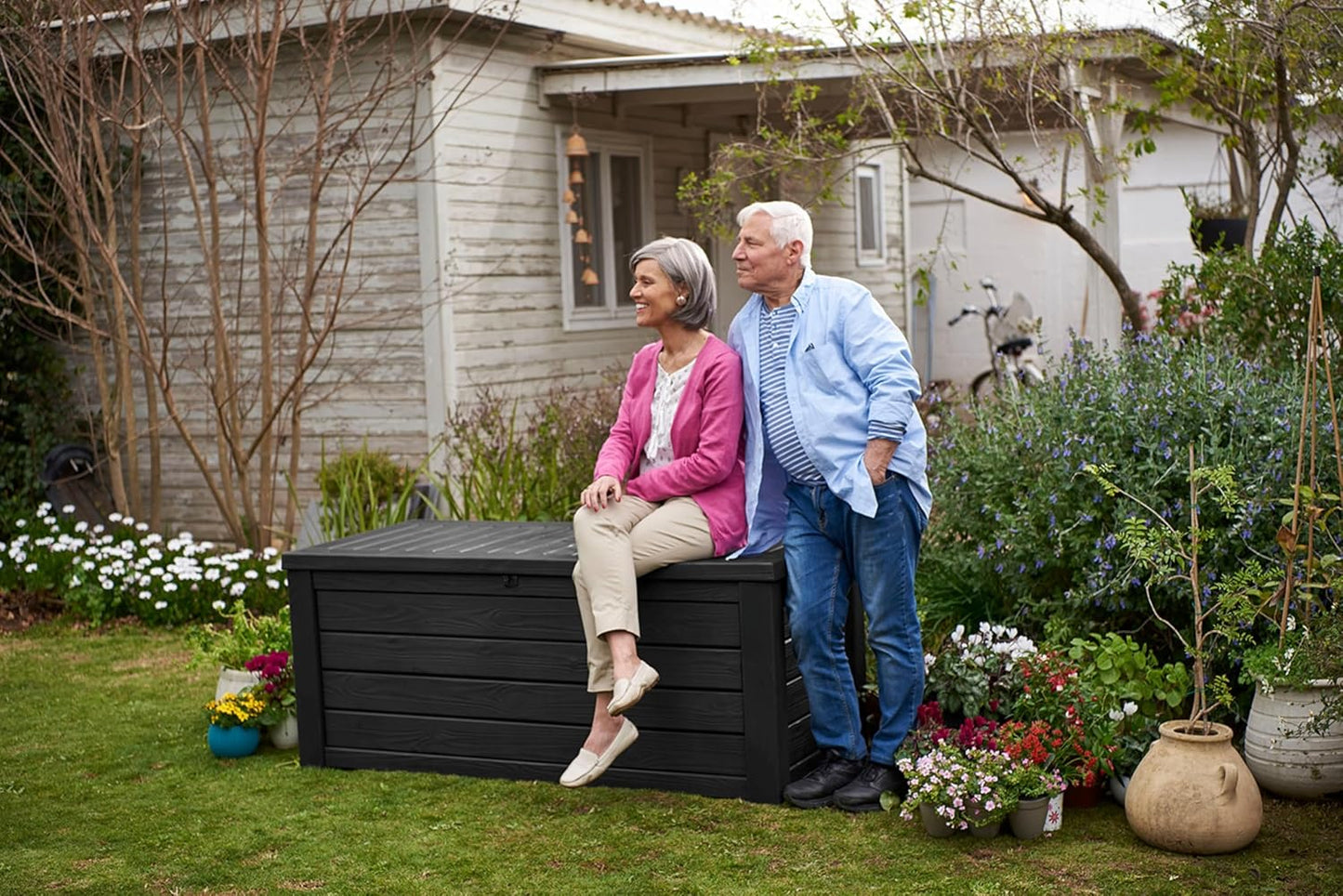 Keter Westwood 150 Gallon Outdoor Storage Box - Durable Resin for Patio Furniture & Garden Tools | Dark Grey