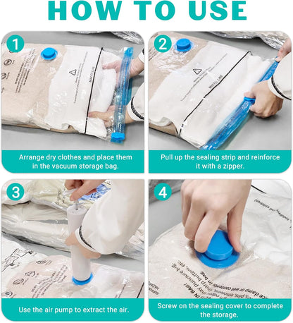 Skiennix Vacuum Seal Bags - 15 Pack Space Saver Storage Bags for Clothing & Travel | Hand Pump Included