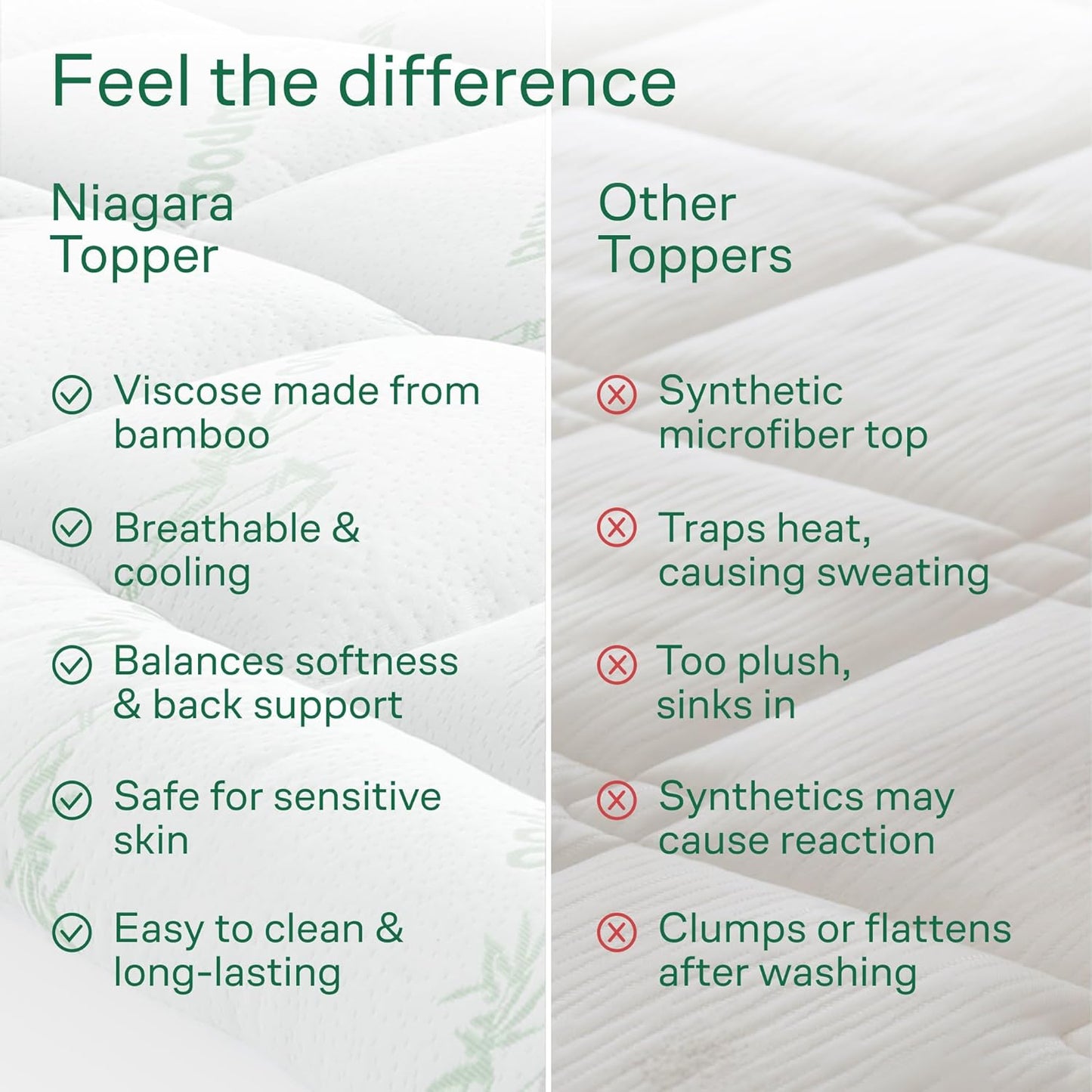 Niagara Sleep Solution Ultra Soft Full XL Mattress Topper - Bamboo Viscose Pillow Top for Back Pain Relief | Naturally Cooling, Sage
