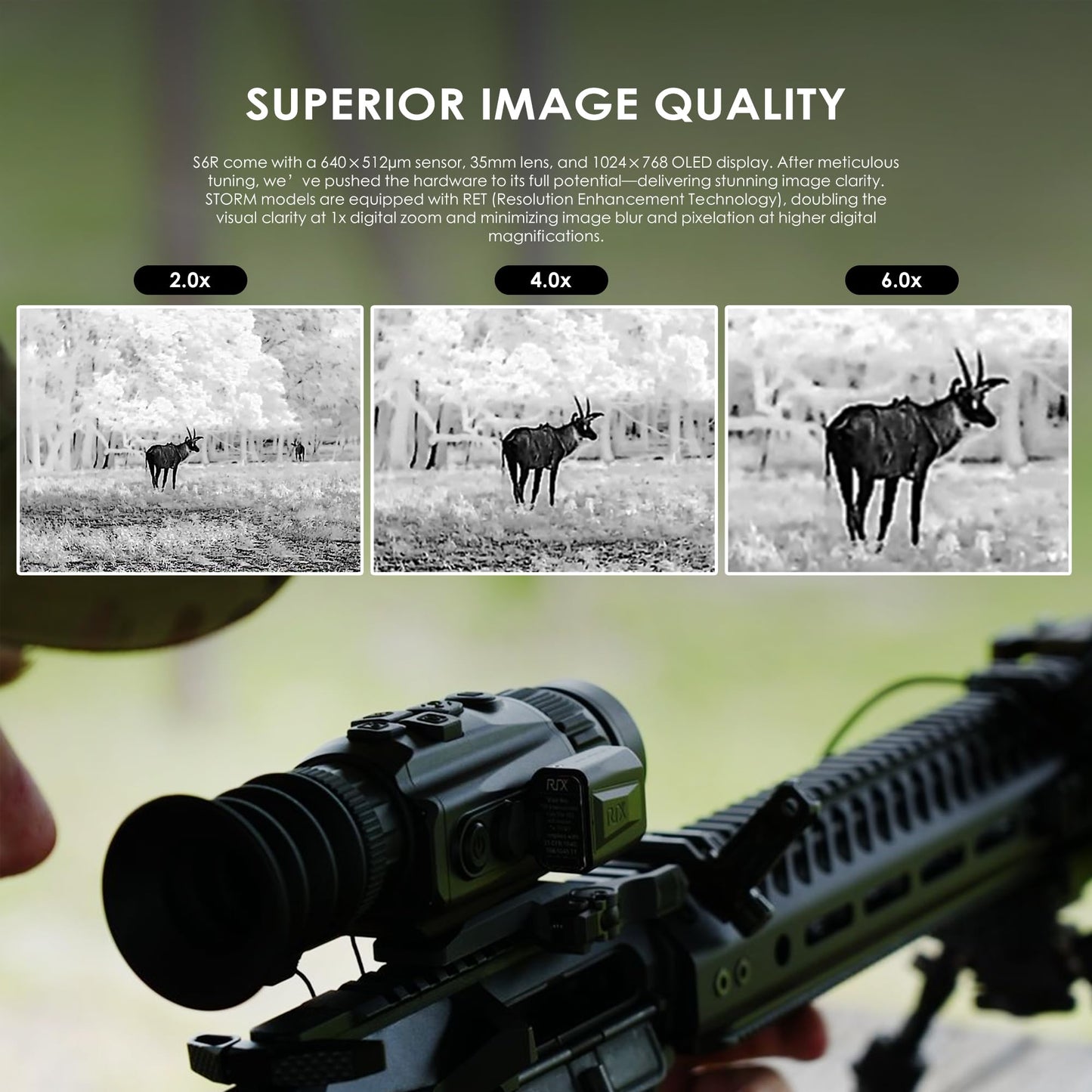RIX STORM-S6R 12um 640 Thermal Scope 35mm with Laser Rangefinder(50Hz), Thermal RifleScope with 1968 Yards Detection Range and Ballistic Calculator, ≤1lb, Safety Level-Class I, Power Output＜1mW