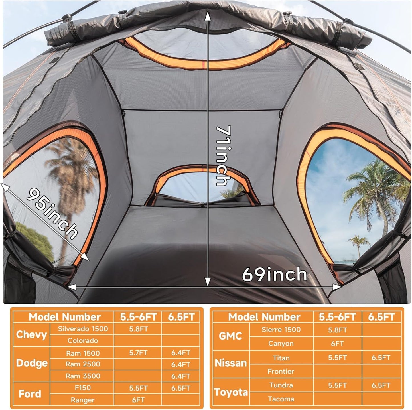 Truck Bed Tent 5.5' ~ 5.8', Upgrade Quick Setup Truck Tent for Camping, 3000mm Waterproof Pickup Truck Tent for 2 Person, Ford, GMC, Toyota, Chevy, Dodge, Nissan